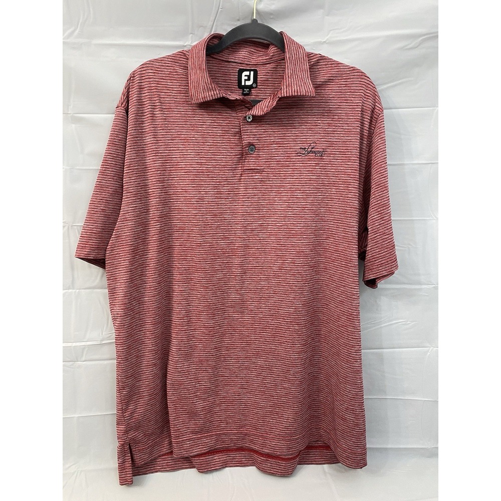 FootJoy Polo Mens XL Red Black Striped Performance‎ Golf Shirt Short Sleeve LOGO